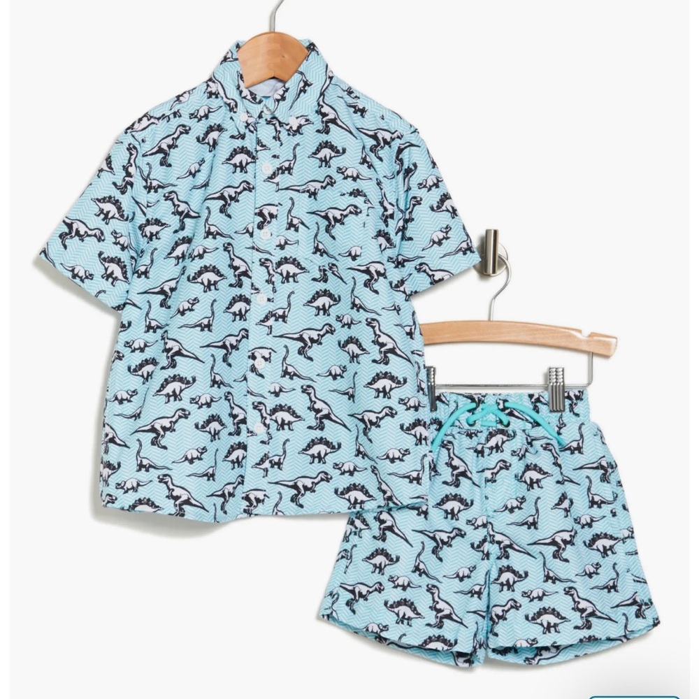 Kids' Chevron Dino Cabana Shirt & Shorts Set Size 6 l. NWT